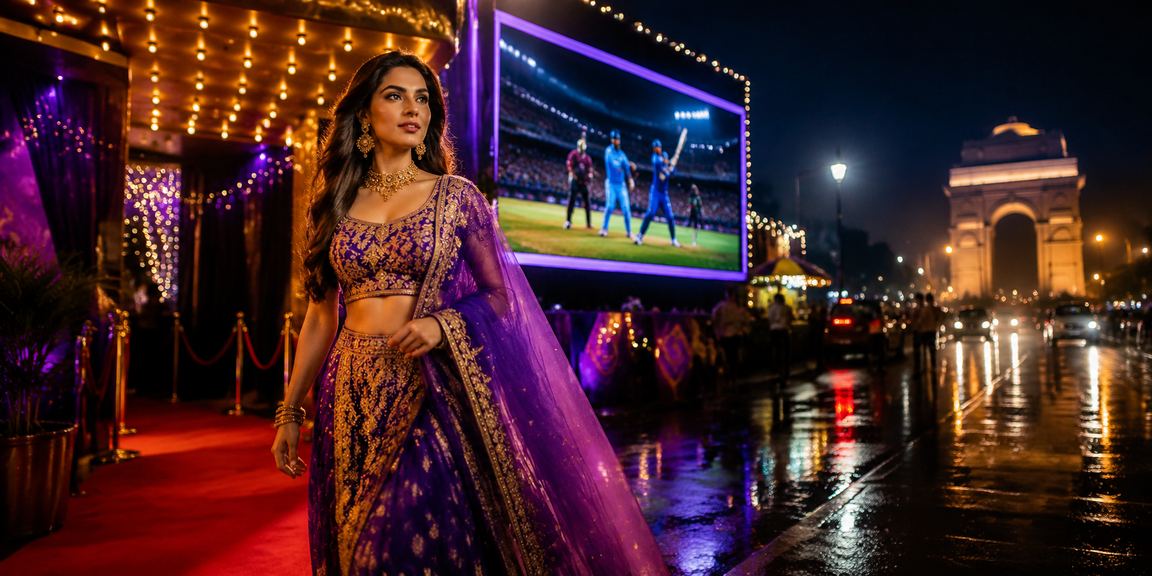 Night cricket betting market scene near India Gate, Delhi, reflecting local sports enthusiasm