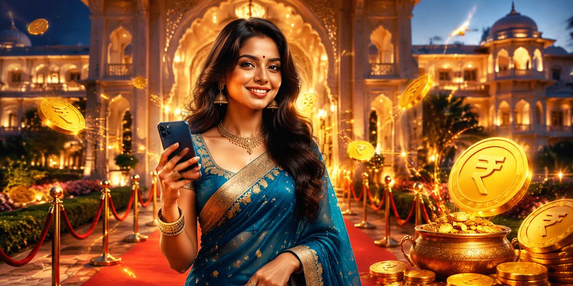 Happy Indian woman playing casino games on mobile