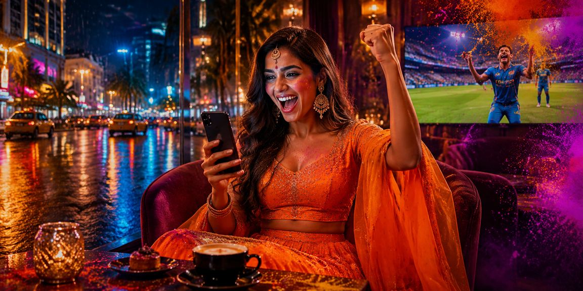 Mumbai VIP casino scene with festive holi colors